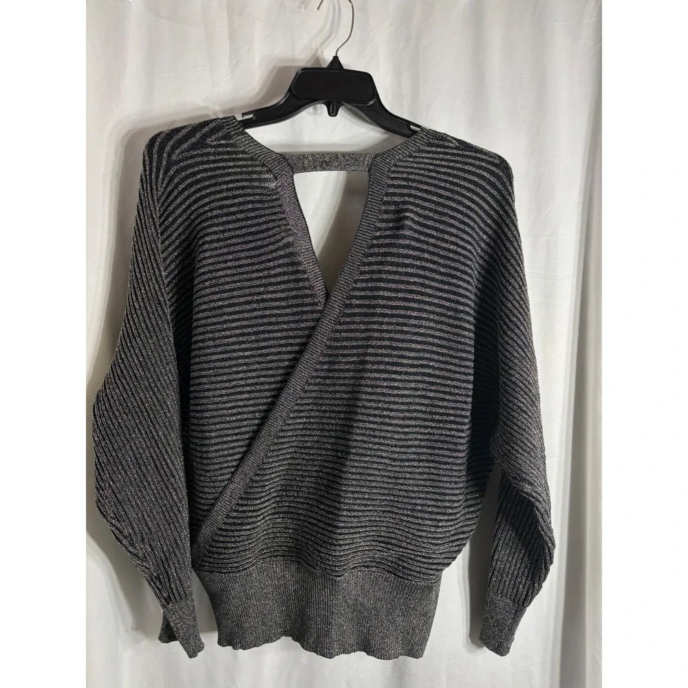 Madison Hudson‎ Metallic Striped Wrap Front Cutout Back Sweater Womens Size L